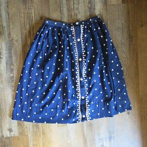 1950s Skirt Blue Polka Dot Women's Size S Handmade